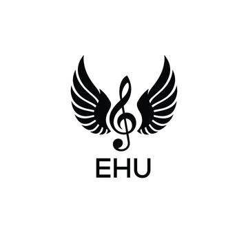 Creative Music Logo with Treble Clef and Wings &ndash;EHU Musical Brand Identity Design. EHU Letter Logo.
