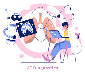 AI In Medicine And Science. Flat Vector Illustration
