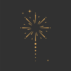 Shiny golden pyrotechnics bursting in the sky. Use for Christmas cards, party templates, or festive decor.