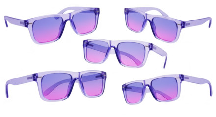 Sunglasses angled arranged on a light purple background for promotional use or product display