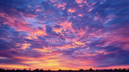 Peaceful sunrise with surreal cloud formations, vivid ambient colors, tranquil air