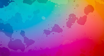 Abstract background with a vibrant gradient of colors blending together, featuring blurred spots and splatters for a dynamic, artistic effect.