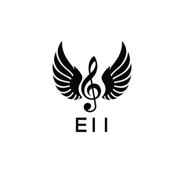 Creative Music Logo with Treble Clef and Wings &ndash;EII Musical Brand Identity Design. EII Letter Logo.
