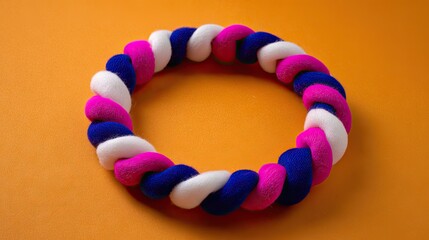 Colorful twisted rope circle on orange background