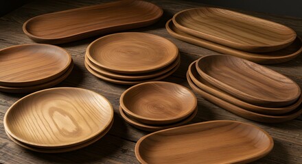 A collection of wooden charger plates