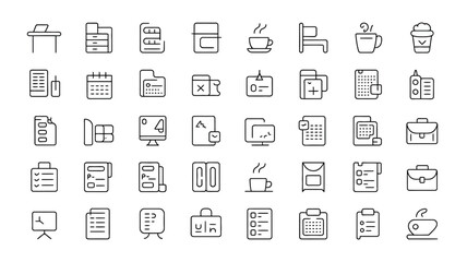 Vector art of hand drawn office and business icons isolated on white background set of desk and computer