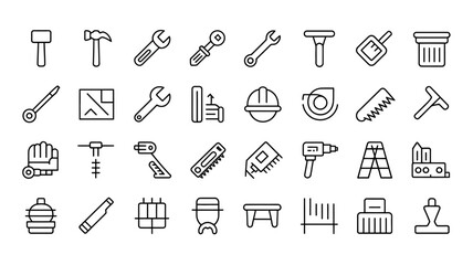 Vector art of set of construction tools icons isolated on white background for your design projects