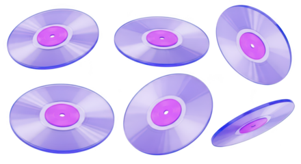 Transparent vinyl records floating mid-air on white Creative concept for music audio retro or design