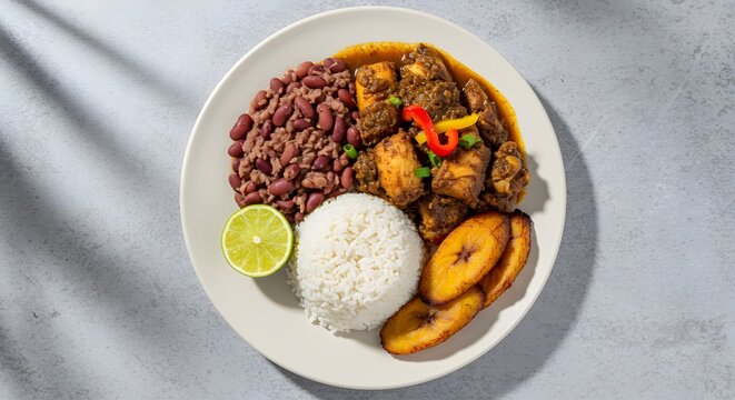 Casado, a traditional Costa Rican dish top view