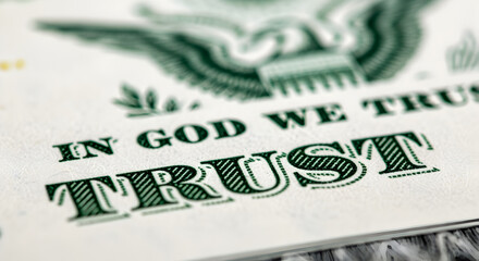 Detailed Macro of a White and Green One Dollar Bill with the Phrase in God We Trust