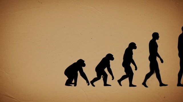 Silhouette of Human Evolution Progression Walking in Sequence on Textured Background