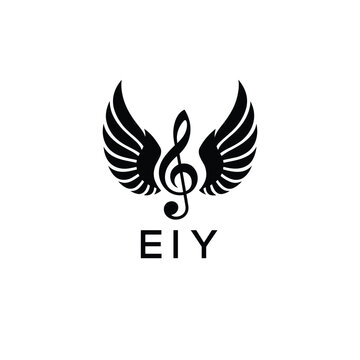 Creative Music Logo with Treble Clef and Wings &ndash;EIY Musical Brand Identity Design. EIY Letter Logo.
