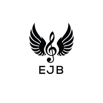 Creative Music Logo with Treble Clef and Wings &ndash;EJB Musical Brand Identity Design. EJB Letter Logo.
