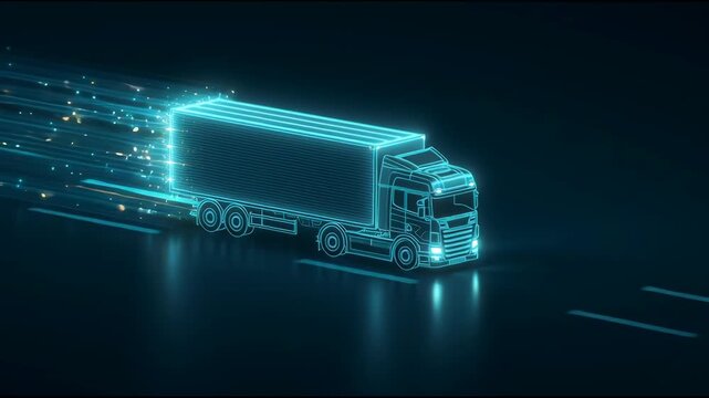 isometric delivery truck driving forward, clean and minimal style, modern logistics design, subtle motion blur to show movement, white and green color scheme, high contrast shadows, no background, 
