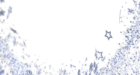 Sparkling silver stars burst across a white background. Ideal for festive designs, cards, and more.