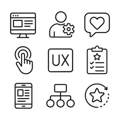 Interface design icons for user experience and navigation. Outline symbols. Line design