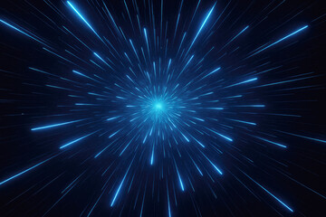 Fototapeta premium Bright blue light rays radiate outward from a central point creating a dynamic burst effect in a dark background