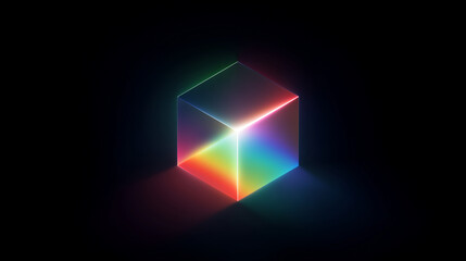 Abstract prism glowing with rainbow neon, clean black background, futuristic vibe