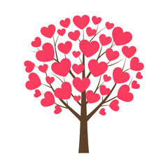 Illustration Vector of Heart Tree with Red Hearts Romantic and Organic Style
