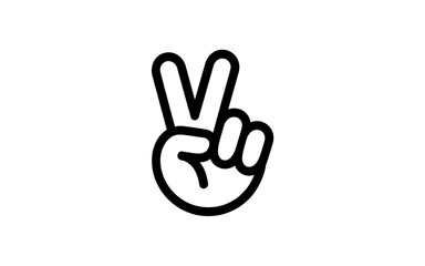 Fototapeta premium Minimalist Line Art Illustration of a Hand Making a Peace Sign Against a Clean White Background for Modern Design Projects