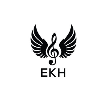 Creative Music Logo with Treble Clef and Wings &ndash;EKH Musical Brand Identity Design. EKH Letter Logo.
