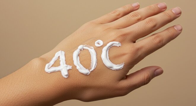 The number 40℃ written using sunscreen
