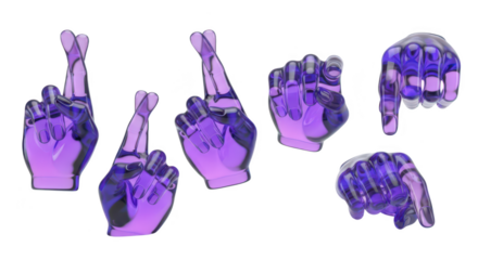 Glass hands gestures expressions on a white backdrop showing various states Image ideal for conveying concepts like hope action direction