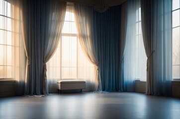 Fototapeta premium Early Dawn Light in a Quiet Empty Room with Faint Blue Glow