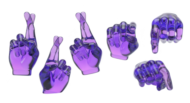 Glass hands gestures expressions on a white backdrop showing various states Image ideal for conveying concepts like hope action direction