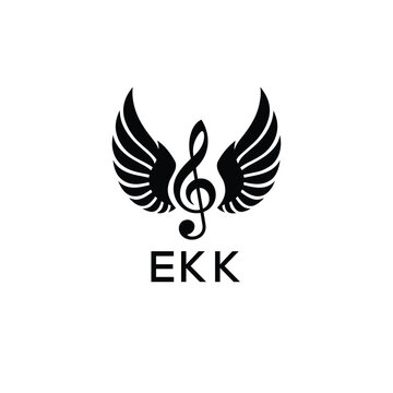 Creative Music Logo with Treble Clef and Wings &ndash;EKK Musical Brand Identity Design. EKK Letter Logo.
