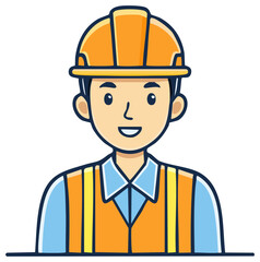 Cartoon construction worker with safety vest and helmet, safety first concept