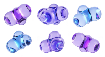 Abstract 3D rendered glass spheres floating on a white background showcasing various structures likely for science or design