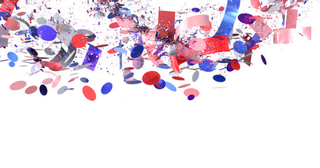Abstract festive background with red, blue, pink confetti. Ideal for celebratory designs.
