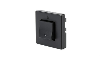 Fototapeta premium Angled View of a Black Light Switch Against a White Background