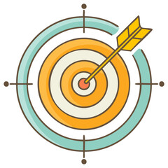 Arrow hitting the bullseye target, achieving goal, success concept illustration