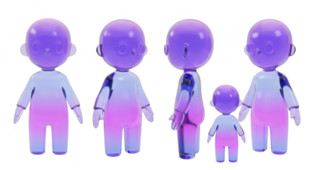 Rendered 3D cartoon child characters in various poses on a white background showcasing different angles suitable for animation or design projects