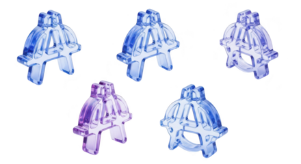 5 translucent anarchy symbols arranged on a white surface showcasing a conceptual design with gradients and shadows potentially for social commentary