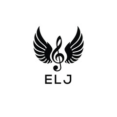 Creative Music Logo with Treble Clef and Wings –ELJ Musical Brand Identity Design. ELJ Letter Logo.
