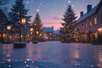 Christmas and winter holiday marketing background, with winter and christmas tree themes, christmas ornaments and presents, snowy vibes.Christmas Background