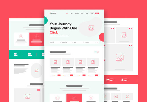 Travel Agency Tour Booking Landing Page Wireframe Kit & UIUX Template
