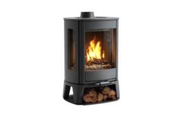 Modern stove with fire burning isolated isolated on transparent background