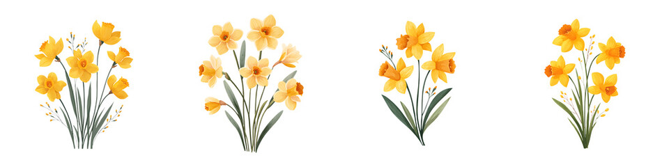 Yellow Daffodils: Watercolor Spring Flowers Illustration Set