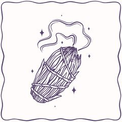 Line art incense with stars, minimalistic vector art