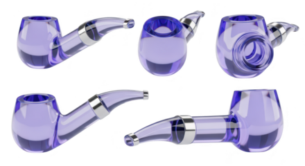 Glass pipe display on white showcasing various angles Perfect for illustrating smoking accessories product mockups or artistic concepts