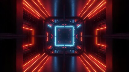 Pulsing Neon Tunnel, Futuristic Corridor, Digital Abstract, Sci-Fi Art, Interior, Symmetrical Center View, Cyber Aesthetic Concept - Powered by Adobe