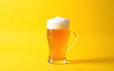 A beer on a yellow background. International Beer Day banner and concept. High quality