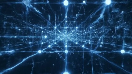 Flying through a futuristic digital grid of a neural network - Powered by Adobe