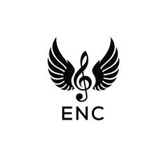 Creative Music Logo with Treble Clef and Wings –ENC Musical Brand Identity Design. ENC Letter Logo.
