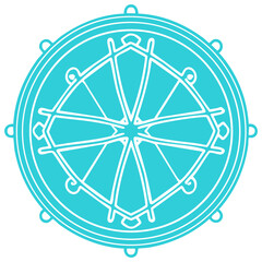 Teal Mandala with White Outline: Geometric Design, Symbol for Buddhism, Dharma Wheel