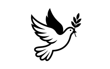 Obraz premium Dove with Olive Branch Symbolizing Peace and Hope Elegant Black and White Design for Posters and Graphic Design